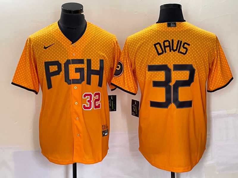 Mens Pittsburgh Pirates #32 Henry Davis Number Yellow 2023 City Connect Stitched Jersey1